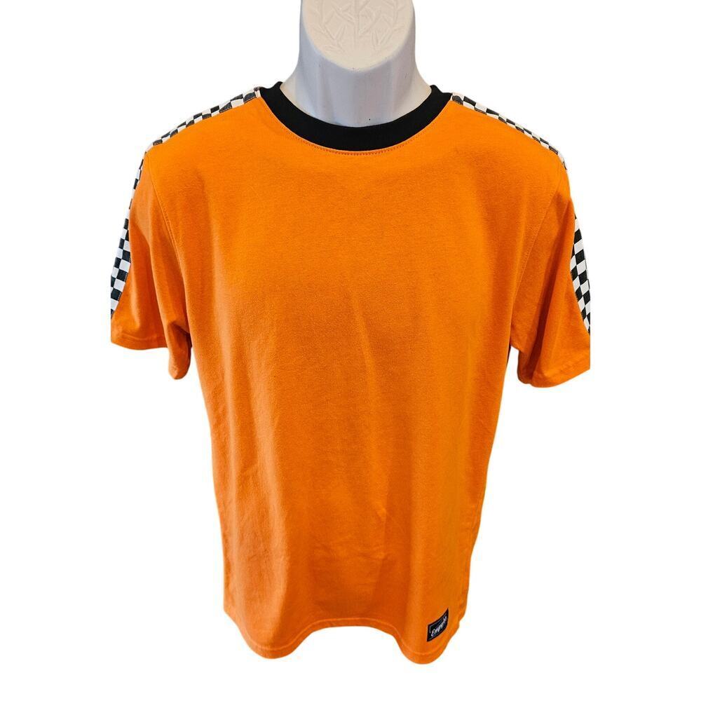 EMPYRE T Shirt Men XL Orange Checkerboard Sleeve Cut & Sew Street Skate Tee S